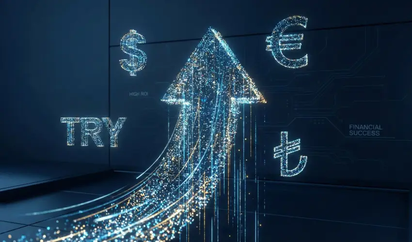 نمودار صعودی رشد سرمایه در کنار نمادهای ارزهای بین‌المللی دلار و یورو.