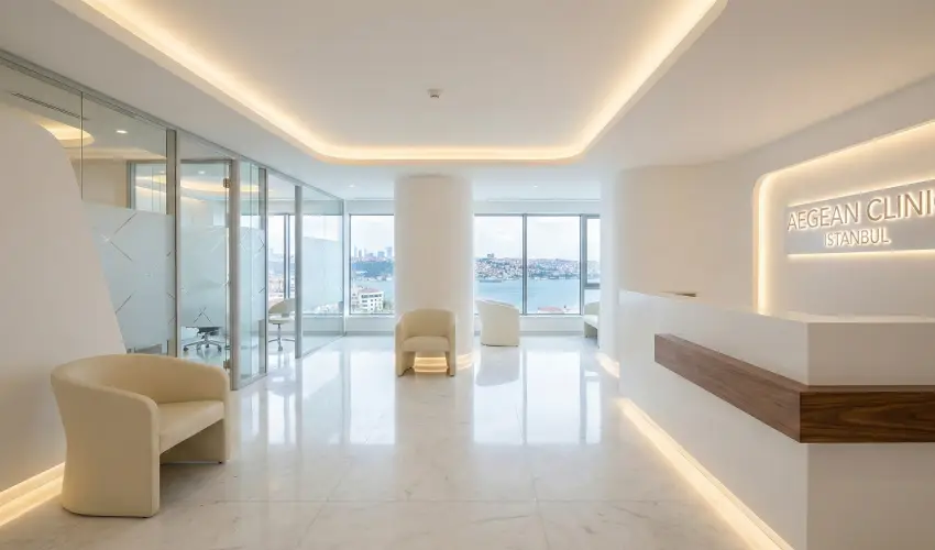 طراحی داخلی مدرن یک کلینیک زیبایی یا دندانپزشکی در سطح استانداردهای جهانی در ترکیه.