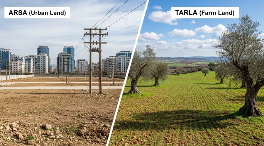 مقایسه تصویری زمین شهری قابل ساخت (آرسا) با زمین کشاورزی (تارلا) در ترکیه.