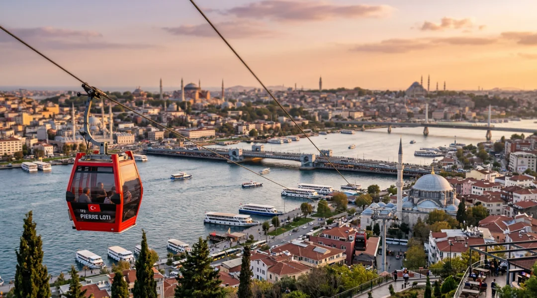 تلهکابین تفریحی پیر لوتی با چشمانداز شاخ طلایی در ایوب سلطان