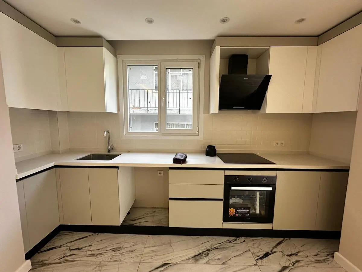 Interior view of a modern and stylish kitchen in a luxury house located in Beşiktaş, Istanbul.