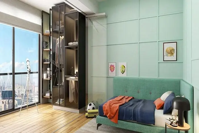 Interior view of a modern living room with stylish furniture in a Kağıthane apartment, Istanbul