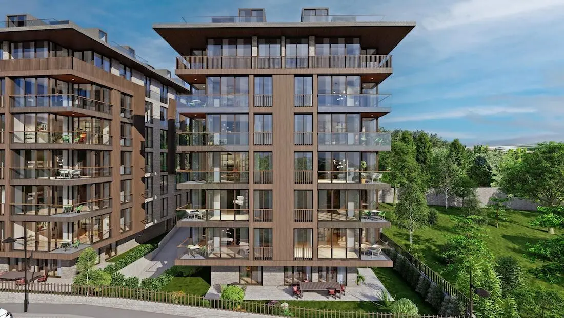 External view of a luxury house with a modern and elegant architectural design in the Cengelkoy area of Uskudar, Istanbul.