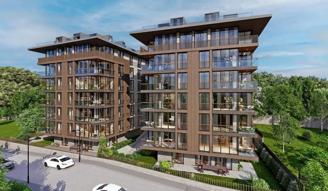 External view of a modern residential building facade with elegant architectural design in Uskudar, Istanbul.