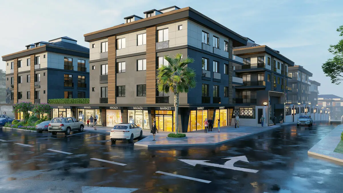 External view of a luxury residential building with a modern architectural exterior design in Beylikdüzü, Istanbul.