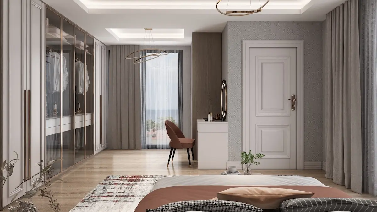 Interior view of a modern master bedroom with a stylish and cozy design in Beylikdüzü, Istanbul.