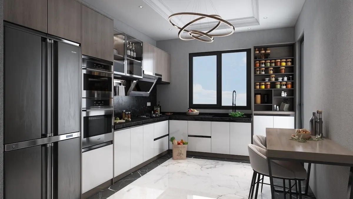 Interior view of a modern kitchen with a contemporary design in a Beylikdüzü apartment, Istanbul.