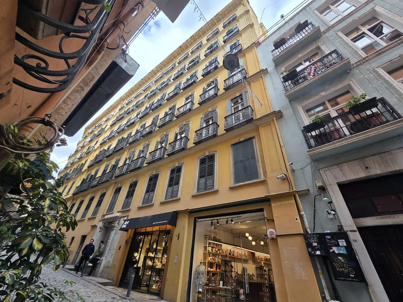 Investment property building view with traditional architectural features for sale in the historic Galata district, Istanbul.
