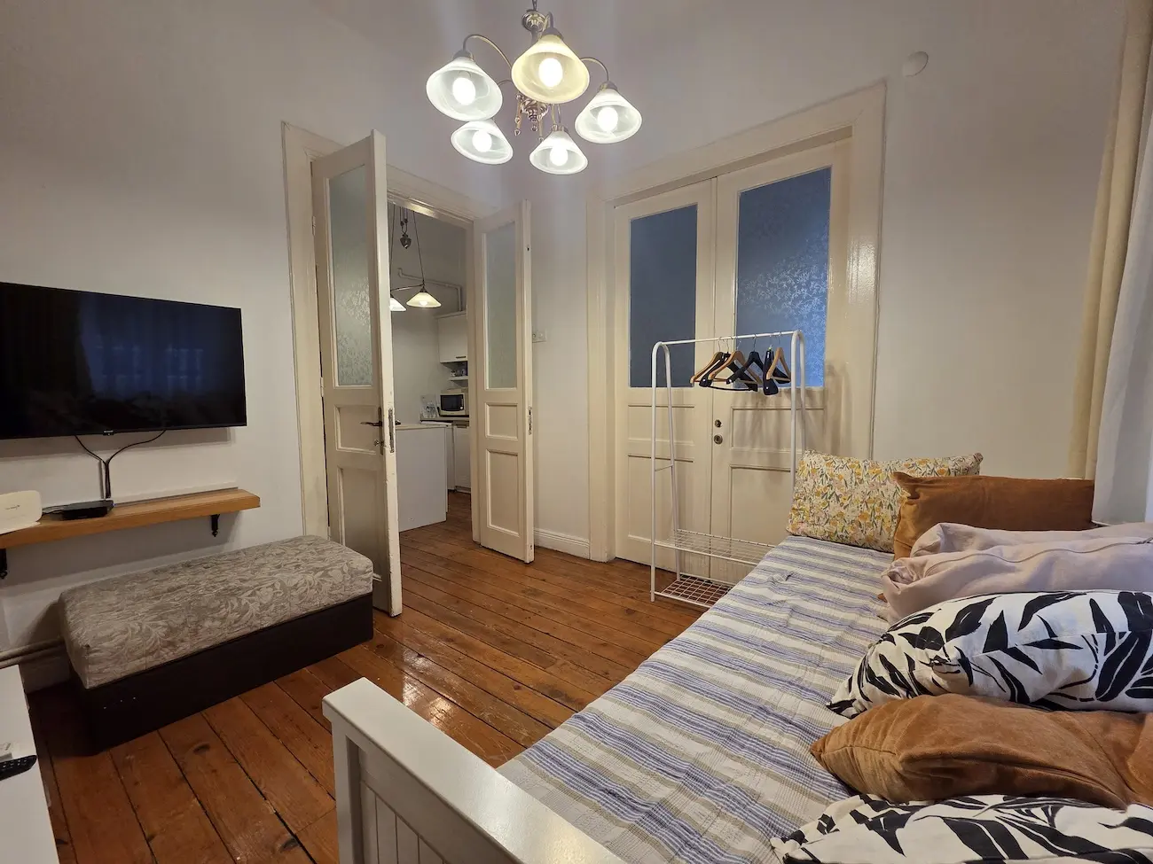 Modern living room interior with contemporary furniture and elegant design in a renovated Galata apartment for sale, Istanbul.